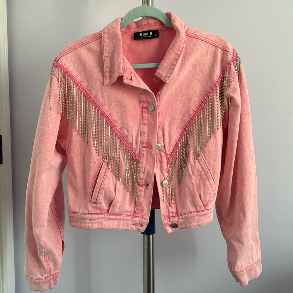Blue B Collection rhinestone fringe denim jacket